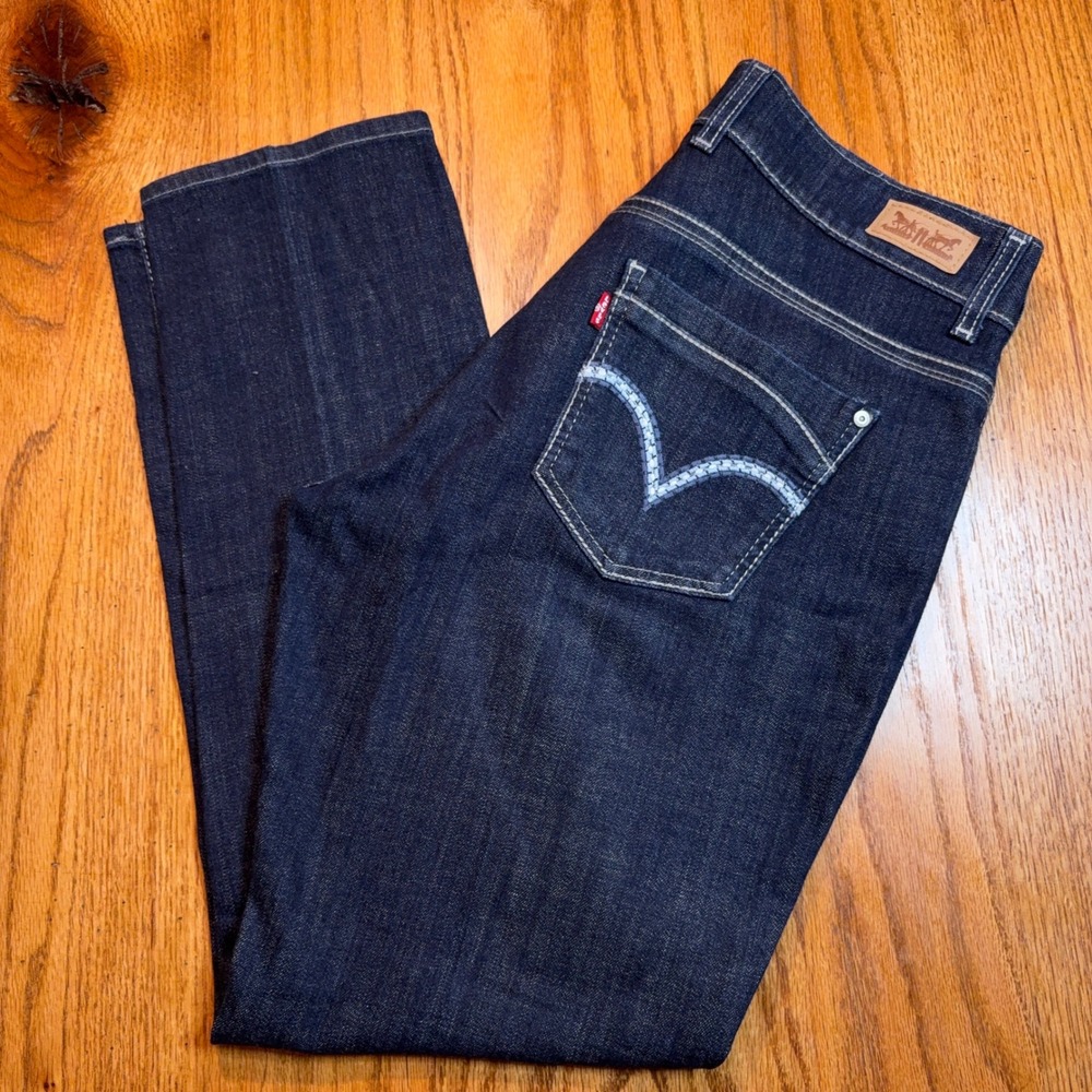 Levi's 529 Curvy Skinny Leg Jeans Women 16 Dark Wash Indigo Double Button Denim